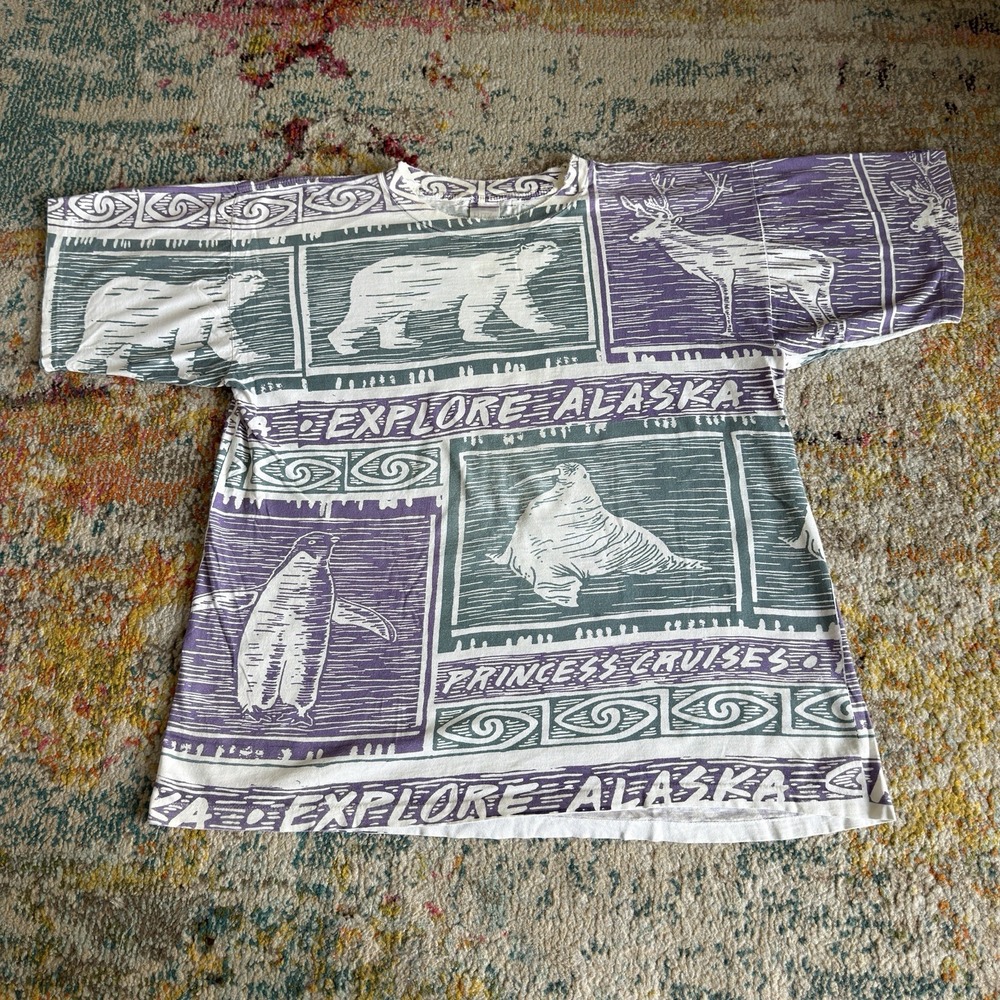 Vintage 90s Princess Cruises Explore Alaska All Over Print T-Shirt Mens L
